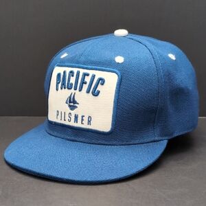 Pacific Pilsner Men's Blue Flat Bill Snapback Hat.